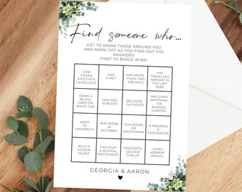 Wedding Table Games, Personalised Wedding Activity Cards, Ice Breaker Guest Fun Game, Wedding Favours, Eucalyptus, Floral, Copies x 10