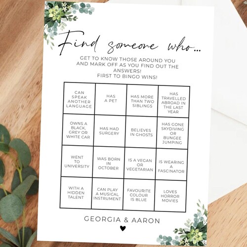 Wedding Table Games Personalised Wedding Activity Cards Ice Etsy