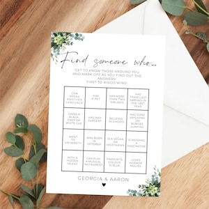 Wedding Table Games, Personalised Wedding Activity Cards, Ice Breaker Guest Fun Game, Wedding Favours, Eucalyptus, Floral, Copies x 10