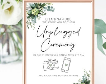 Personalised Unplugged Wedding Sign, Eucalyptus, Floral Wedding Stationery, No Phones Cameras Sign, Flowers Wedding, Greenery, Custom Sign