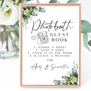 Personalised Sign our photo-booth guestbook sign, Party, Wedding Stationary, Eucalyptus Flower, Baby Shower Print, Polaroid Camera Sign