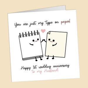 Biglietto di anniversario di carta, regalo carino per il primo anniversario, taccuino, moglie, matrimonio di carte del marito, Il mio tipo su carta, Regalo di un anno insieme