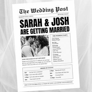 Programa de periódico de bodas x 10 Folleto de periódico de bodas divertido Cronología divertida Periódicos de bodas Orden del servicio Ceremonia de bodas