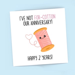 Secondo matrimonio anniversario cotone carta, filo di cotone, non per-cotone, gioco di parole, simpatico anniversario carta marito moglie, fidanzato, fidanzata
