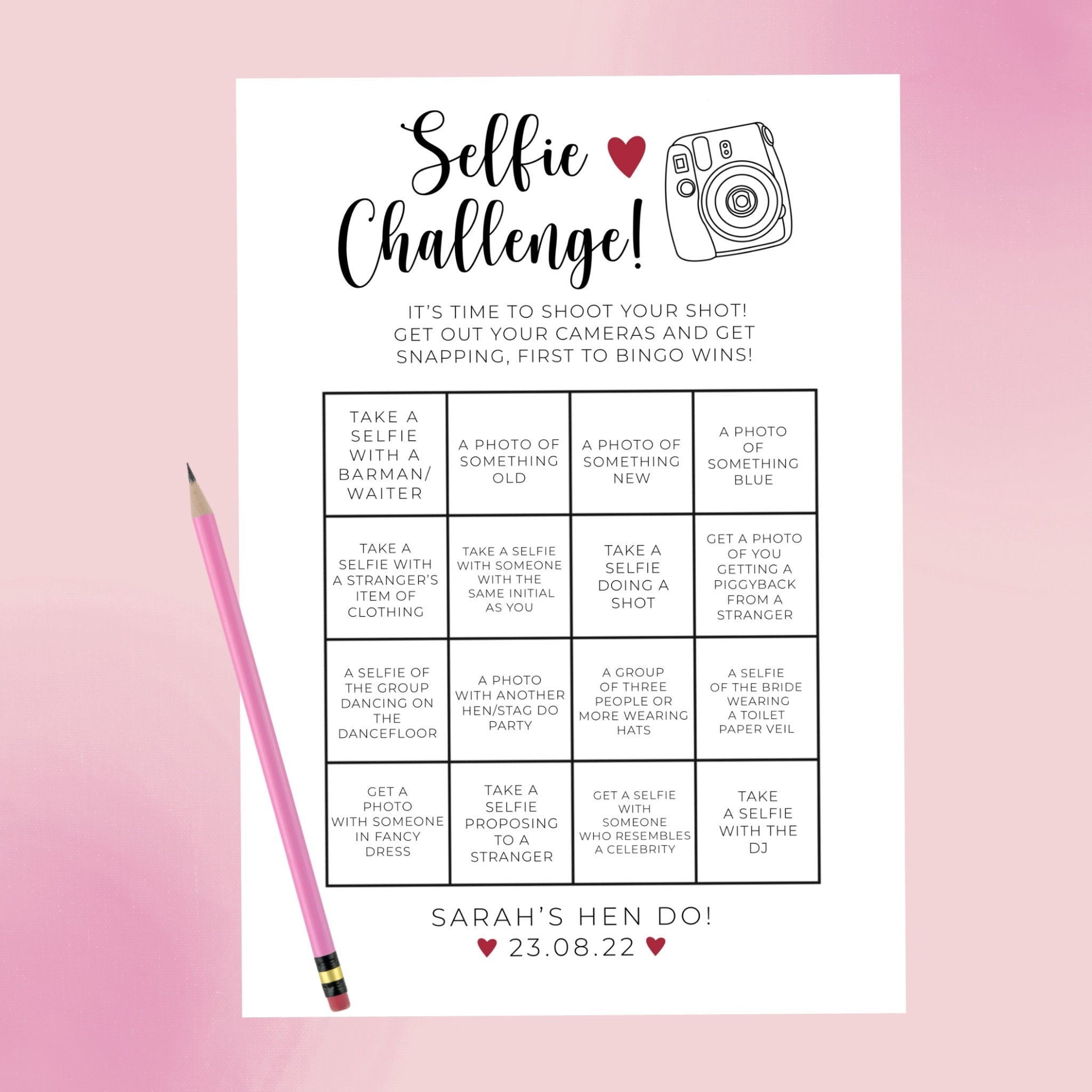 Hen Do Selfie Bingo Game X 10 Photo Challenge Wedding Hen - Etsy UK