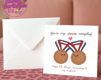 Eighth Wedding Bronze Anniversary, Husband, Wife, 8th Wedding Gift, Bronze Medals, Cute, Sentimental Gift