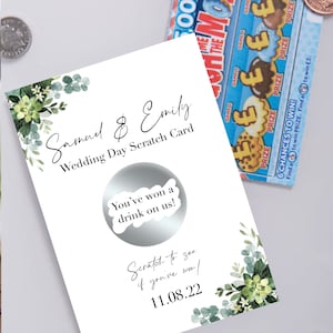 Gratta e vinci personalizzato per matrimonio, vinci un drink, gratta e vinci il tuo premio, biglietti di auguri per matrimonio, biglietti gettone, cancelleria per matrimonio