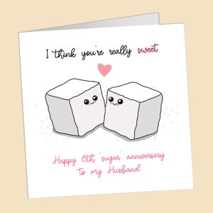 Zesde kaart suikerhuwelijk, zes jaar voor mijn man, vrouw, cadeau, suikerklontjes, leuke kaart