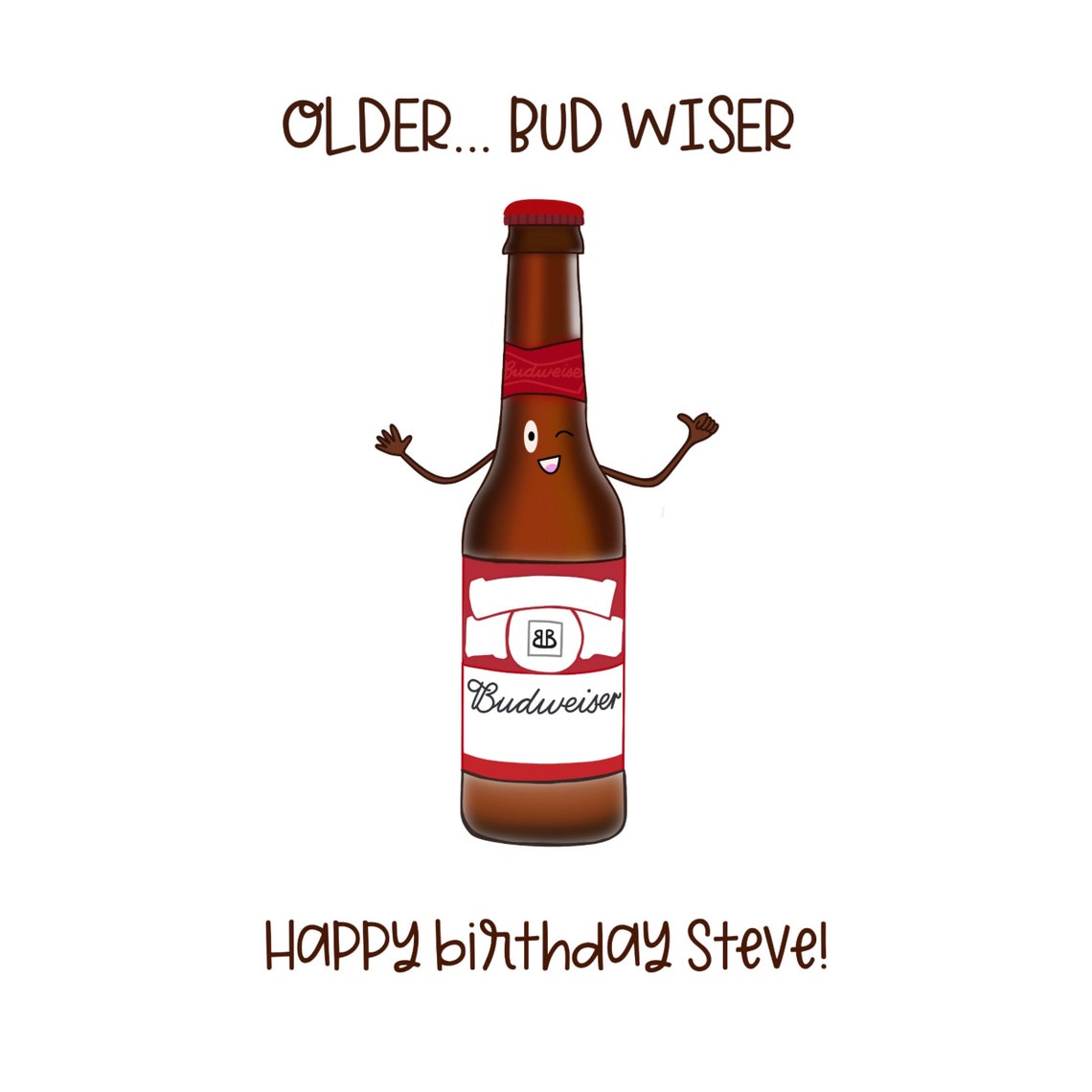Old beer birthday card Budweiser older but wiser joke card | Etsy