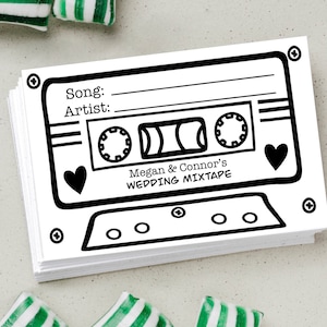 Gepersonaliseerde bruiloftsverzoeken voor een liedcassettekaarten, bruiloftsbriefpapier, liedverzoeken, DJ, pakket van 10