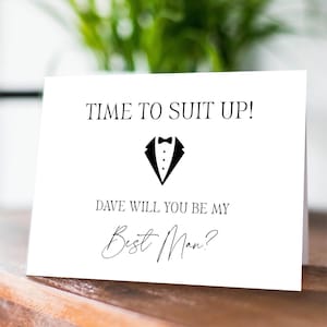 È il momento di vestirsi Groomsmen Proposta di matrimonio, Testimone, Usher, Vuoi essere il mio, Completo, Smoking, Tipografia, Calligrafia, Biglietto