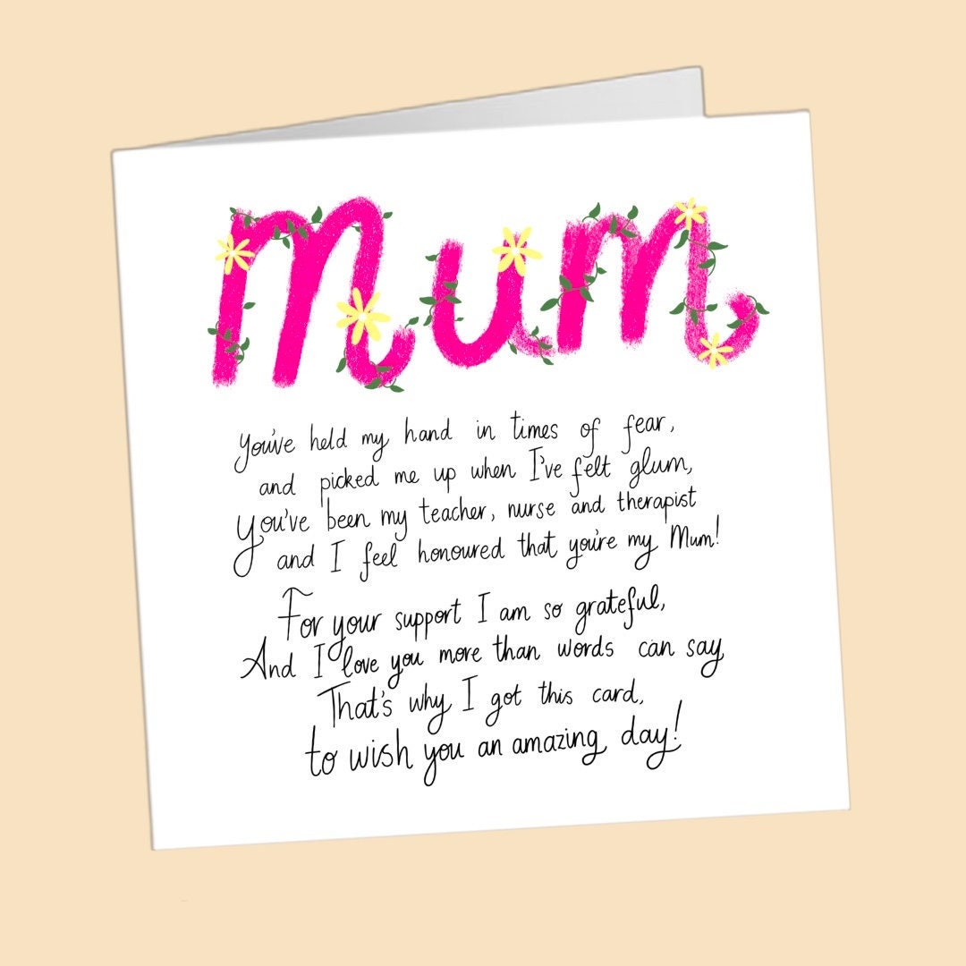 Mum Birthday Card, Thank You Mother, Sentimental Love Gift, Nice Words ...