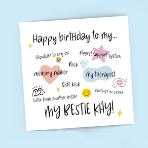 Biglietto di compleanno personalizzato per la mia migliore amica, la mia spalla, il mio complice, il mio migliore amico, la mia sorella di un altro signore, divertente, carino, biglietto per la migliore amica
