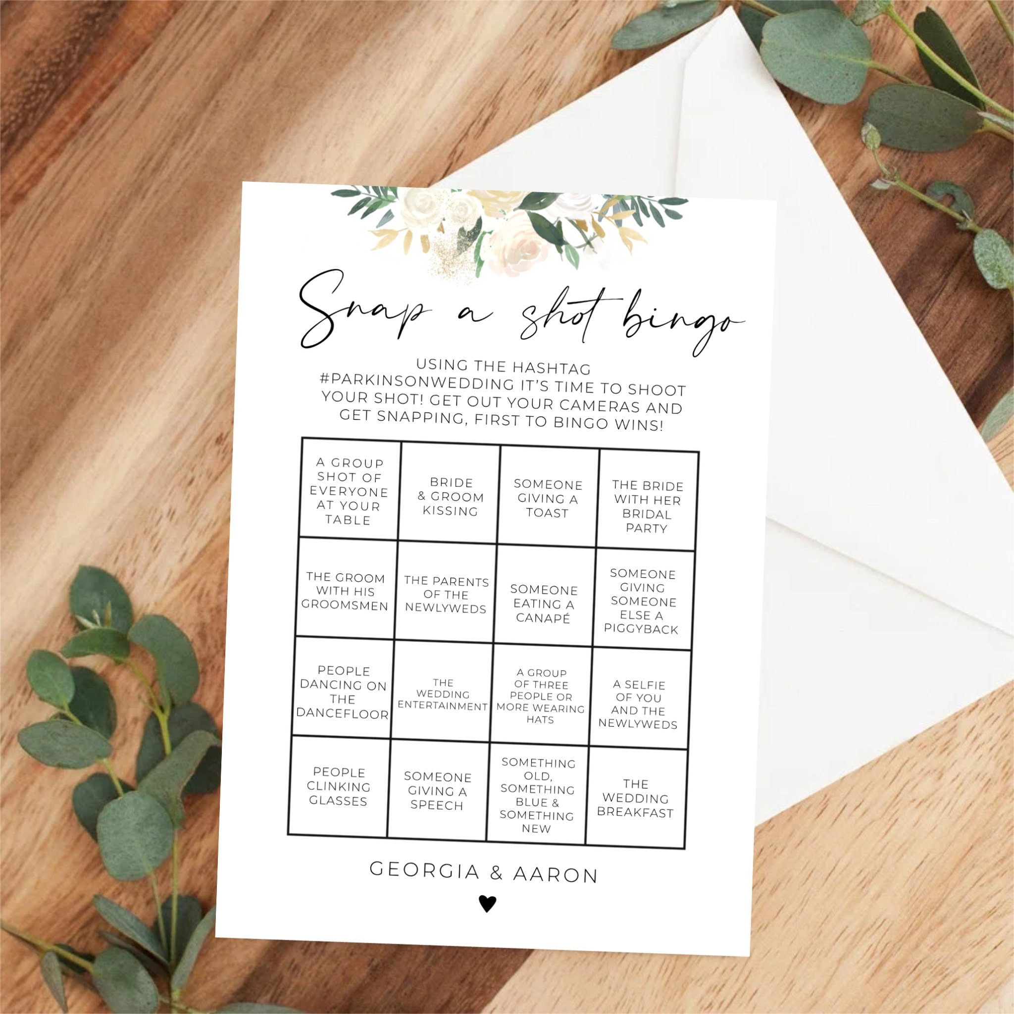 Personalized Wedding Table Games, Floral Eucalyptus Design, Guest Personalized Wedding Table Games, Floral Eucalyptus Design, Guest