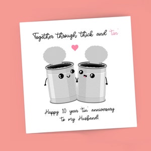 10th Tenth Wedding Tin Can Anniversary card, Husband, Wife Gift, Fourth Anniversary, Tin Cans, Cute Card