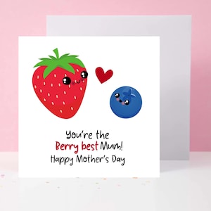 Jolie carte de fête des mères avec baies, design fraise et myrtille, meilleure maman, cadeau pour maman, carte sur le thème des baies