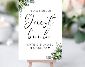 Sign Our Guest Book Wedding Sign, Wedding Decor, Table Card, Eucalyptus, Flower Design, Wedding Stationary