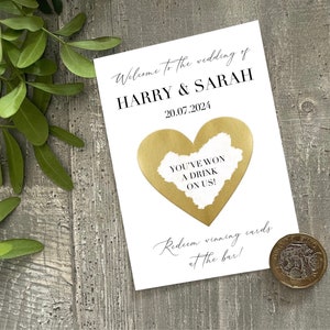 Carte à gratter de mariage personnalisée, Gagnez un verre, Grattez pour votre prix, Cartes de cadeaux de mariage, Cartes à jetons, Cadeau de papeterie de mariage, Or