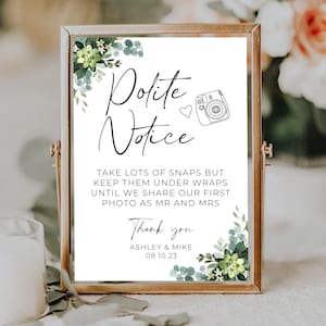 Personalised no social media wedding sign, polite notice, no photos sign, unplugged wedding sign, no social media sign, wedding signage