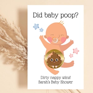 Cartes à gratter personnalisées pour baby shower, Carte à gratter amusante, caca, couche, couche, grattez pour gagner un prix, baby shower party, juste un pet