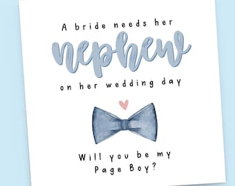 Nephew Page Boy, Wedding Auntie Card, Will you be my Page Boy, Wedding Party, Family, Bow Tie