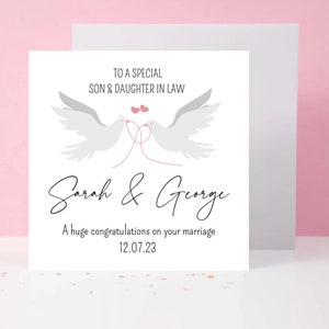 Tarjeta de matrimonio personalizada, yerno, nuera, felicitaciones, casado, boda, palomas, amor, regalo de tarjeta de boda