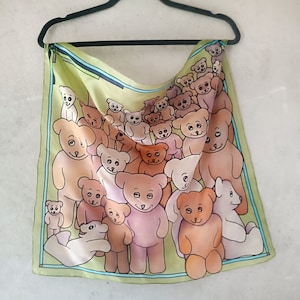 Little bear accessory, teddy day, baby scarf, forest animal accessories, brown green scarf, little square scarves, natural small silky scarf