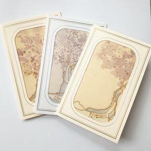Juego de tarjetas ÁRBOL DE LA VIDA, postal única pintada a mano con inserto de pintura sedosa, postal con árboles dorados, tarjetas pintadas con seda natural, tarjetas de aniversario