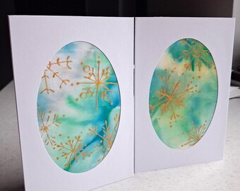 Snowlake like a star, wintertime anniversary, pastel winter cards, frosty season greetings artwork, only ones painted card with silky insert