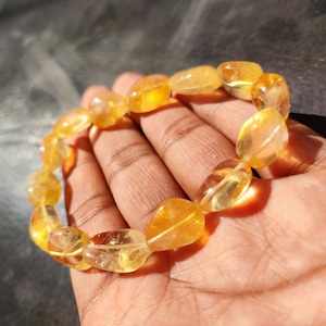 Healing Citrine chakra bracelet tumble beads, wholesale natural Citrine quartz elastic bracelet for healing chakra
