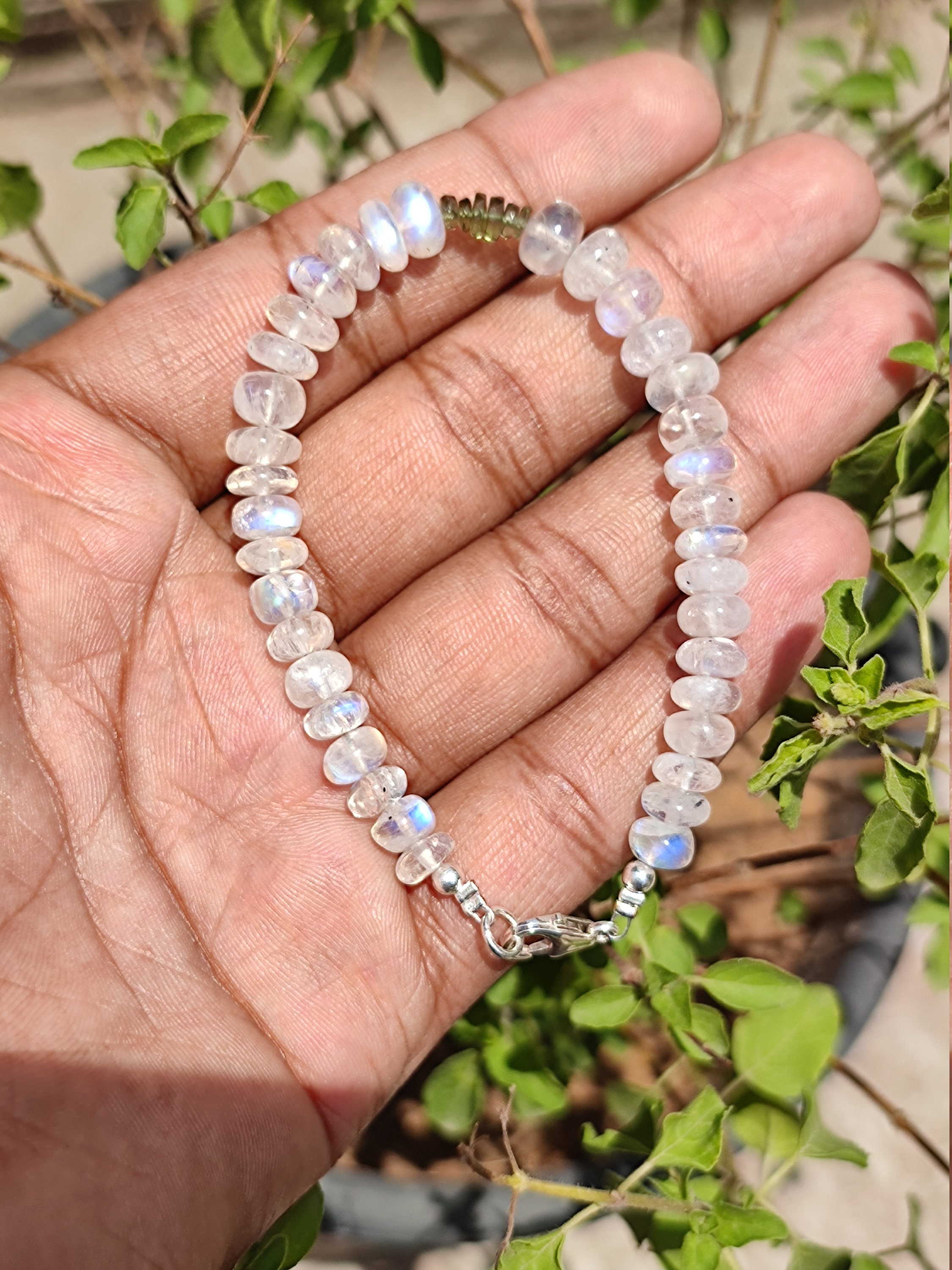 Genuine Moldavite and Rainbow Moonstone Bead Bracelet Natural - Etsy