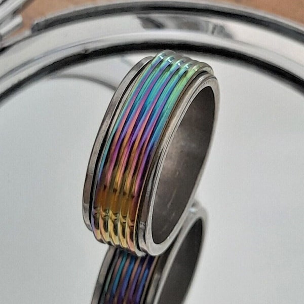 Spinner Ring  Rainbow , Anxiety Ring, Meditation Ring, Rotating Ring, Fidget Ring, Worry Ring, Statement Ring, Spin Ring