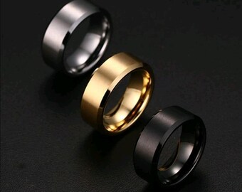 8mm Rings Stainless Steel Black-Gold-Silver- High Quality Matte Finished-Men's Rings