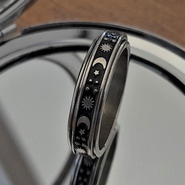 Spinner Ring Moon & Stars, ,Anxiety Help Ring , Meditation Ring, Spinning Ring, Rotating Ring, Fidget Ring, Worry Ring, Spin Ring.