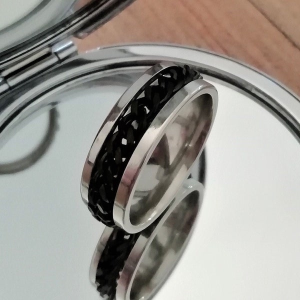 Spinner Ring Black Chain , Meditation Ring, Spinning Ring, Rotating Ring, Fidget Ring, Worry Ring, Statement Ring, Spin Ring