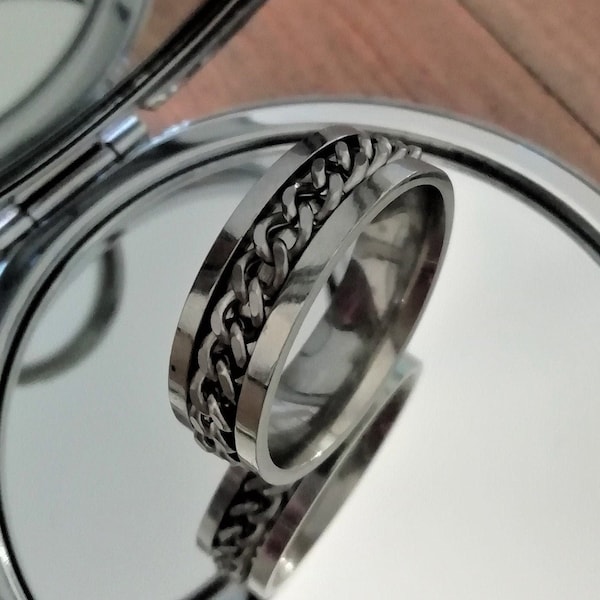 Spinner Ring Silver Chain, Meditation Ring, Spinning Ring, Rotating Ring, Fidget Ring, Worry Ring, Statement Ring, Spin Ring