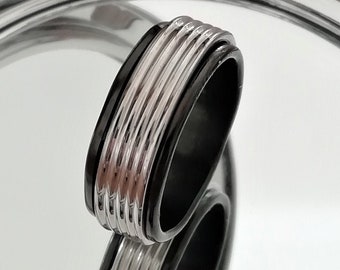 Spinner Ring Silver Spin On Black, Anneau d’anxiété, Anneau de méditation, Anneau rotatif, Anneau Fidget, Anneau d’inquiétude, Anneau de déclaration, Anneau de rotation