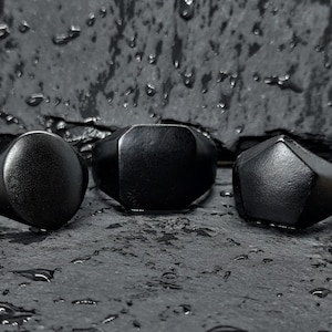 Mens Matte Black Signet Ring: Geometric Alloy Steel