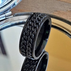 Spinner Ring Double Black Chain, Anxiety Ring, Meditation Ring, Spinning Ring, Rotating Ring, Fidget Ring, Worry Ring, Spin Ring,