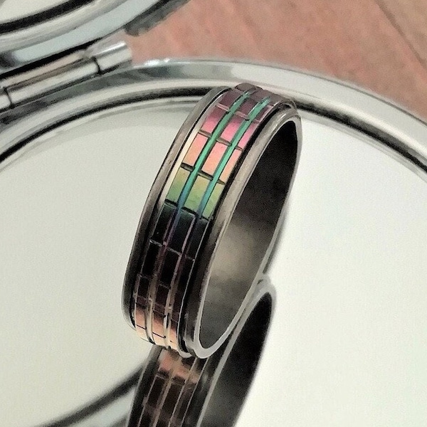 Spinner Ring Rainbow Multicolour , Meditation Ring, Spinning Ring, Rotating Ring, Fidget Ring, Worry Ring, Statement Ring, Spin Ring