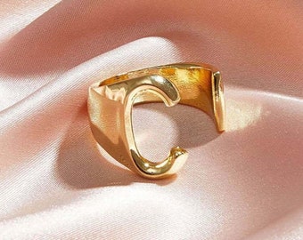 Gold Alphabet Ring Etsy