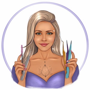 Lash maker logo, cartoon logo, portrait logo, cartoon business logo, tumbler maker logo, logo portrait, cartoon avatar, business logo