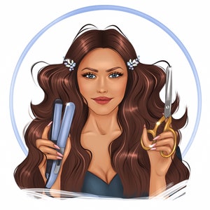 Hairdresser logo, cartoon logo, portrait logo, cartoon business logo, tumbler maker logo, logo portrait, cartoon avatar, business logo