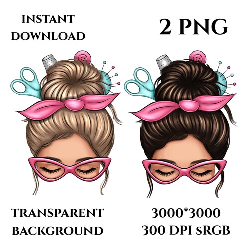 Craft business PNG, download for sublimation, t-shirt print, diy tools, crafting girl, clipart, messy bun