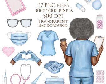 Watercolor Nurse Clipart Set | Medical Worker PNG Bundle | Healthcare Illustration, Doctor Hospital Graphics for Sublimation & Printables