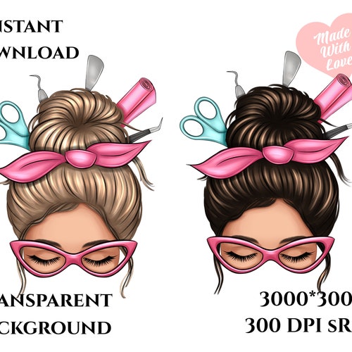 Craft business PNG, download for sublimation, t-shirt print, diy tools, crafting girl, clipart, messy bun