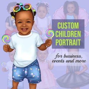 Retrato de niños personalizado, retrato de cumpleaños, accesorio de evento, logotipo de empresa para niños, impresión de camiseta, retrato digital, retrato familiar