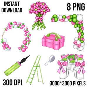 Girlandy łuków balonowych, biznes imprezowy PNG, dekoracyjne clipart, elektryczna pompka do balonów, wesele, przyjęcie urodzinowe, pobierz do sublimacji
