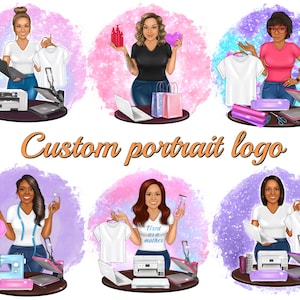 Logotipo de retrato personalizado, Retrato de logotipo de dibujos animados, Avatar personalizado, Logotipo de negocios, fabricante de artesanías, vaso, sublimación, prensa de calor, t-shir, impresora
