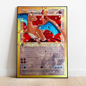 May include: A vintage Pokemon trading card featuring Charizard, a fire-type Pokemon. The card is a Stage 1 card with a 120 HP rating. The card has a red, orange, and blue color scheme and features an illustration of Charizard with its wings spread. The card text describes Charizard's abilities and stats.